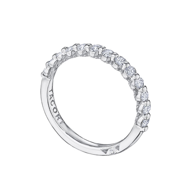 Tacori 18kt White Gold French Pave Sculpted Crescent 1/2 Way Wedding Band