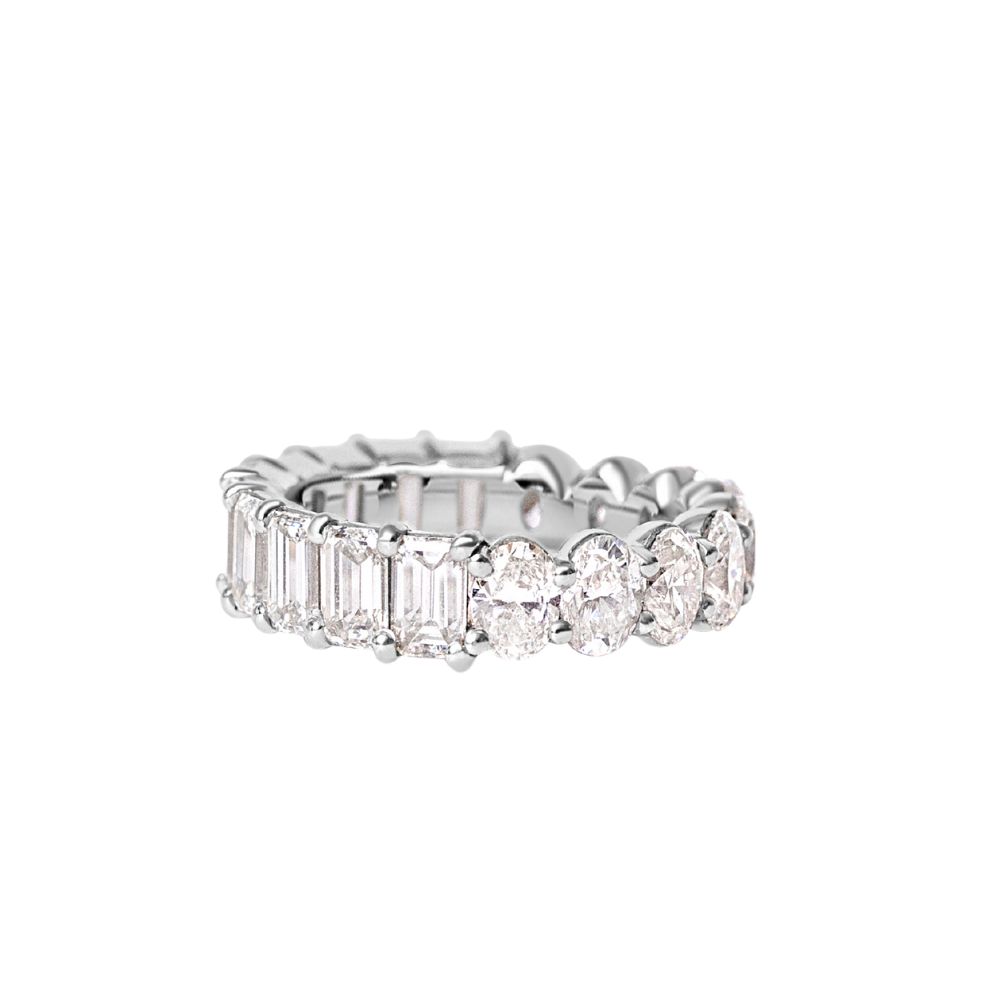 Korman Collection Platinum Half Emerald-Cut & Half Oval Diamond Eternity Band