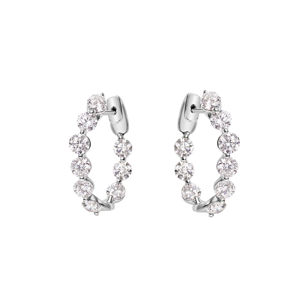 Korman Collection 18k White Gold Inside Out Curved Diamond Hoop Earrings