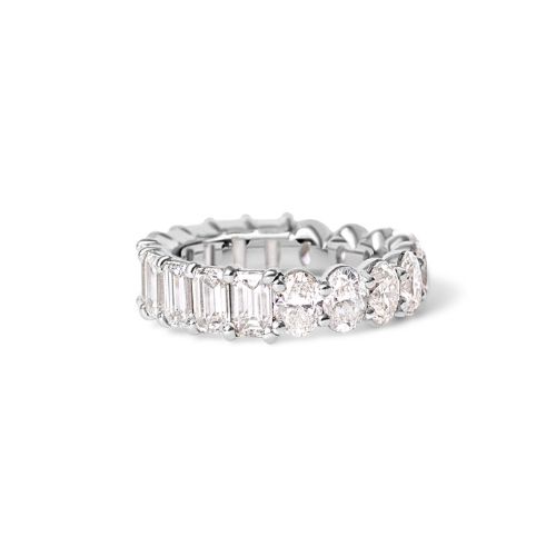 Korman Collection Platinum Half Emerald-Cut & Half Oval Diamond Eternity Band