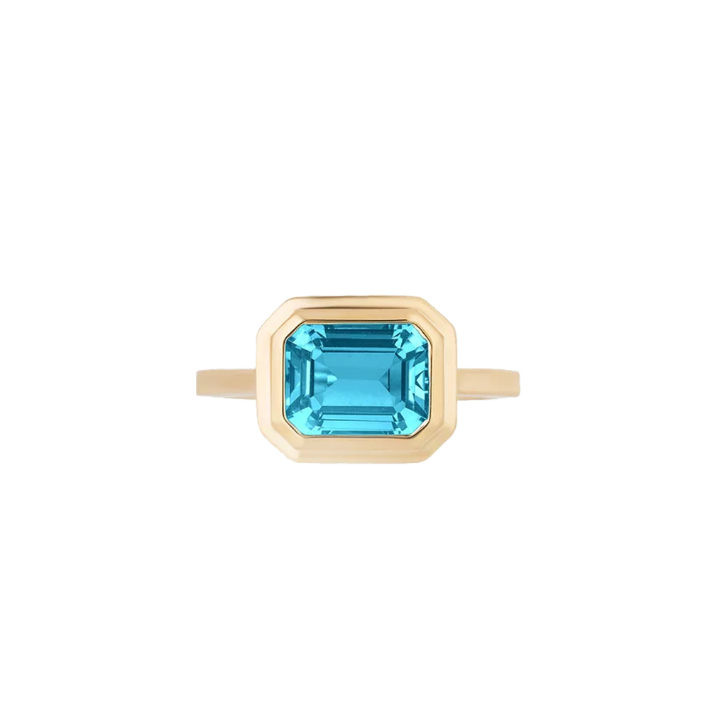 Goshwara 18k Yellow Gold Blue Topaz Emerald Cut Bezel Set Ring