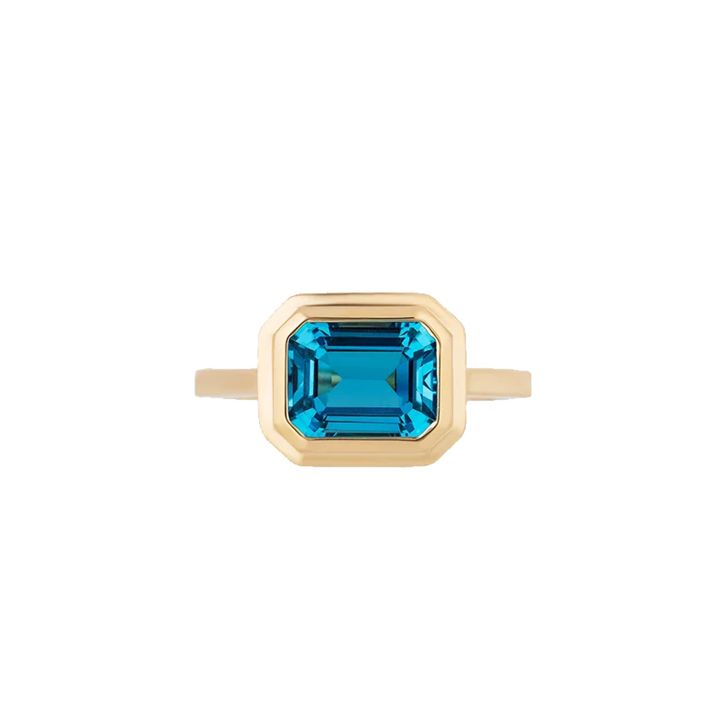 Goshwara 18kt Yellow Gold London Blue Topaz Emerald Cut Bezel Set Ring