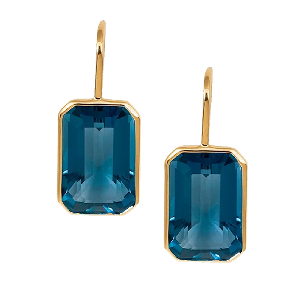 Goshwara 18k Yellow Gold London Blue Topaz Emerald-Cut Drop Earrings