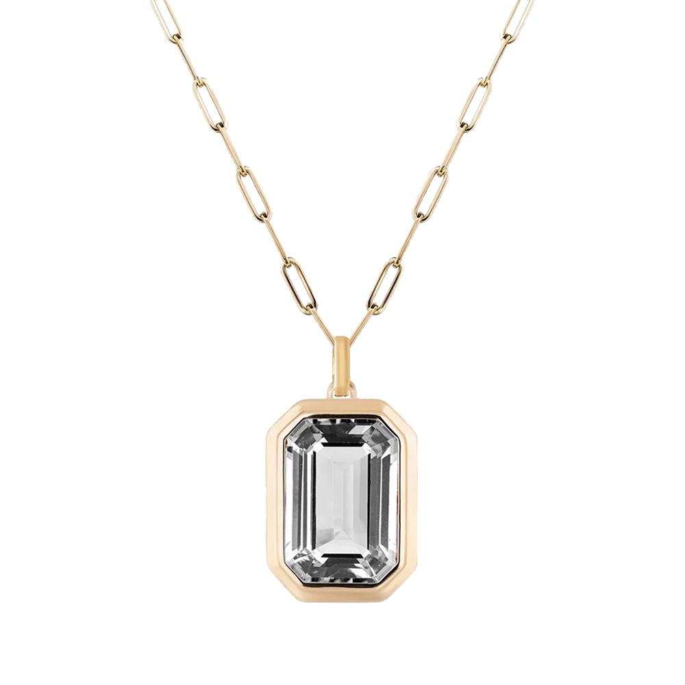 Goshwara 18kt Yellow Gold Rock Crystal Bezel Set Pendant Necklace