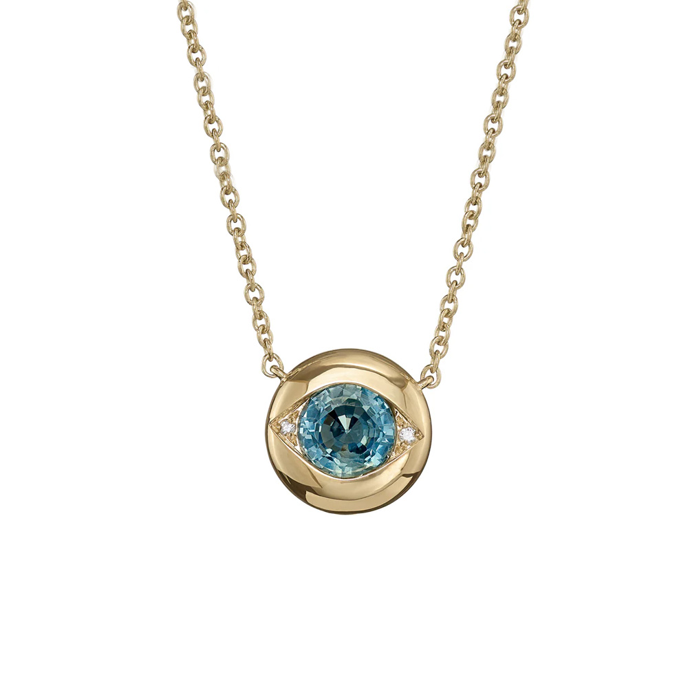 Artemer 18kt Yellow Gold Teal Sapphire and Diamond Pendant Necklace