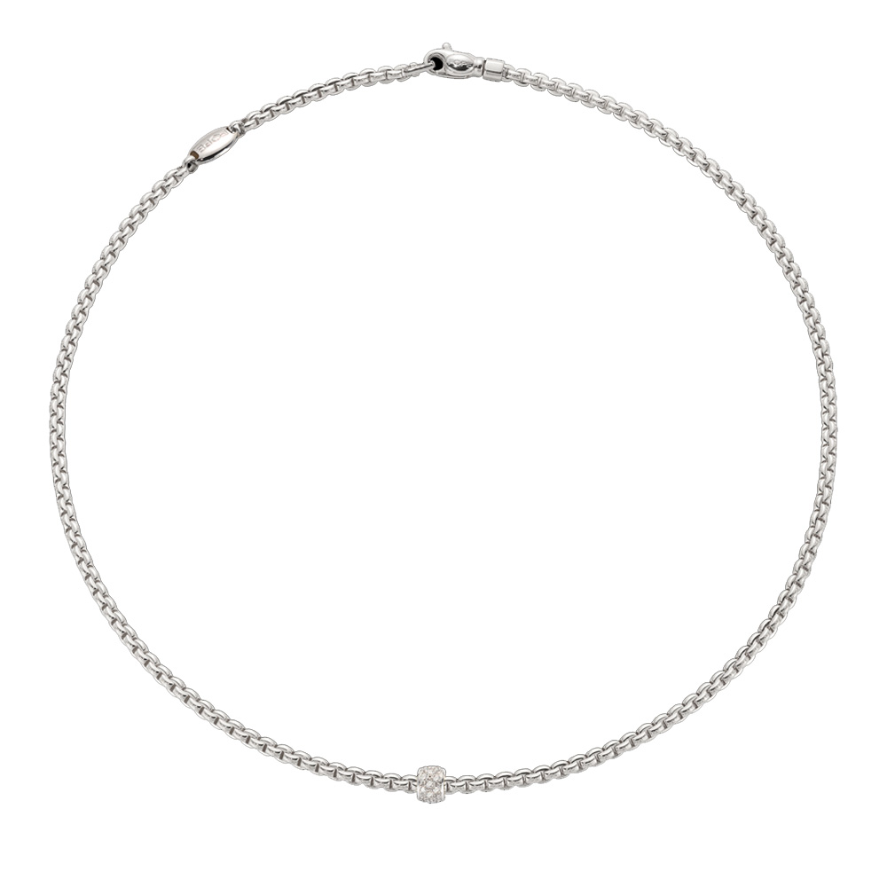 Fope 18k White Gold Small Eka  Necklace with Pave Diamond Rondell