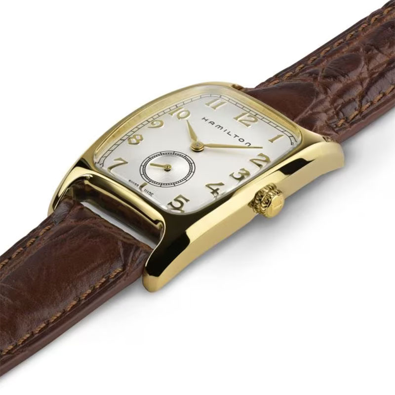 Hamilton American Classic Boulton Quartz 18kt Yellow Gold Brown Leather