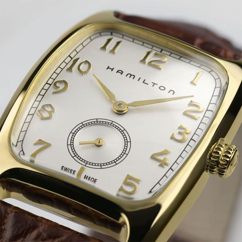 Hamilton American Classic Boulton Quartz 18kt Yellow Gold Brown Leather