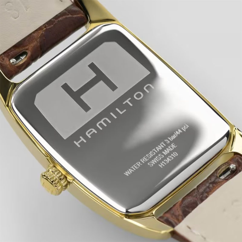 Hamilton American Classic Boulton Quartz 18kt Yellow Gold Brown Leather