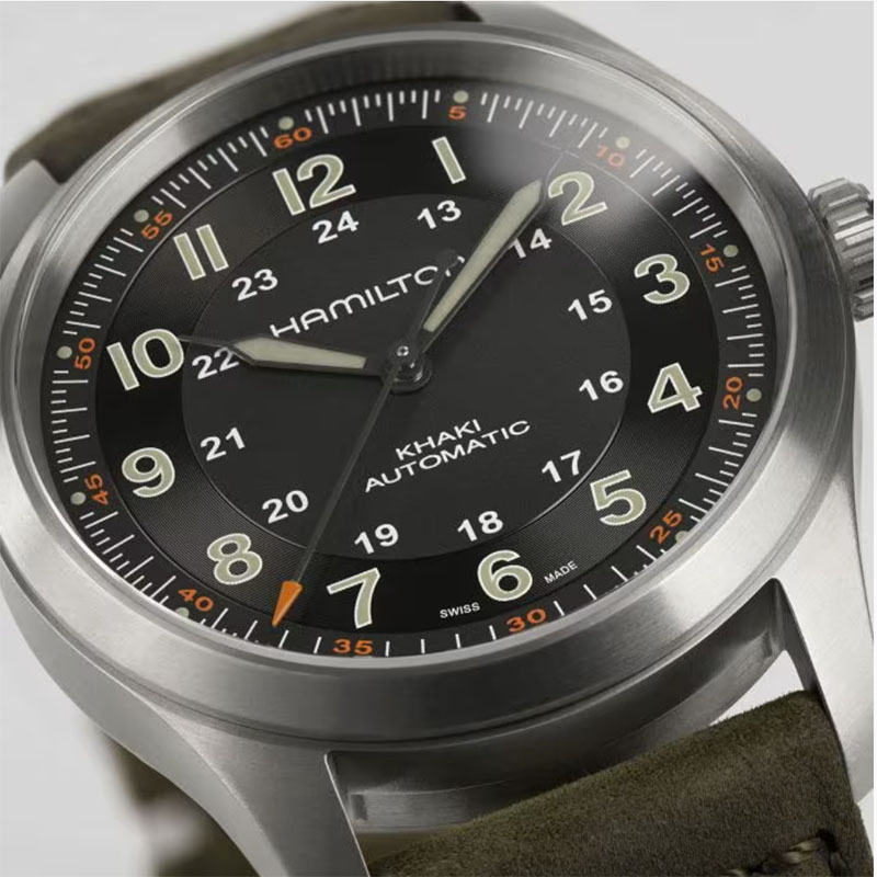 Hamilton Khaki Field Automatic 38MM Titanium Black Dial Green Strap