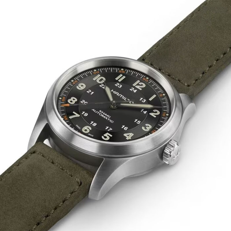 Hamilton Khaki Field Automatic 38MM Titanium Black Dial Green Strap